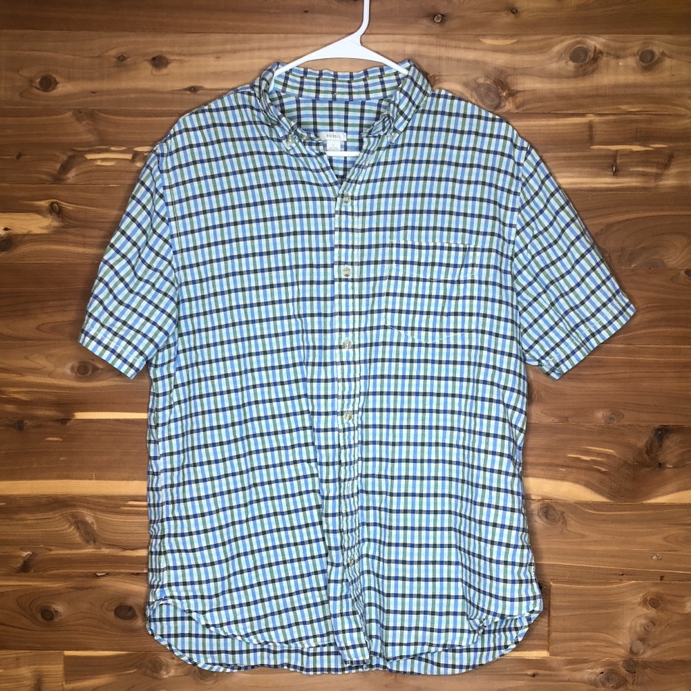 Fossil Short Sleeve Plaid Button Down Mens L